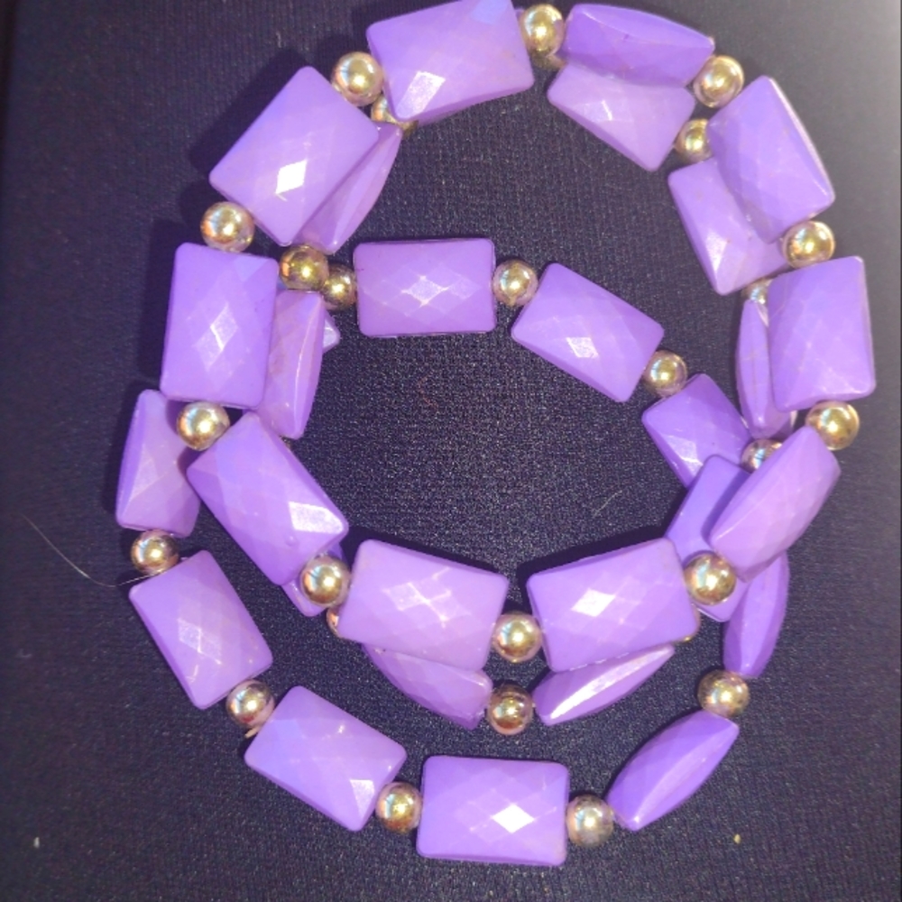 Handmade Set of 3 Lavender & Gold Toned Ceramic Bead Bracelets